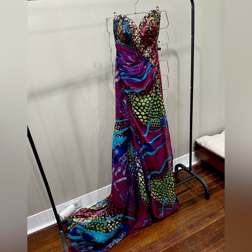 Rush multicolor sequin cheetah prom gown size 0